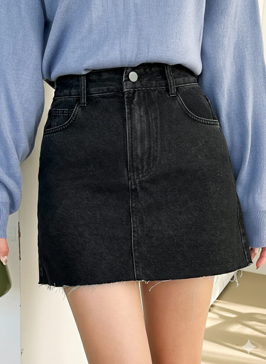 Black High Waist Denim Mini Skirt for Women - Image 3