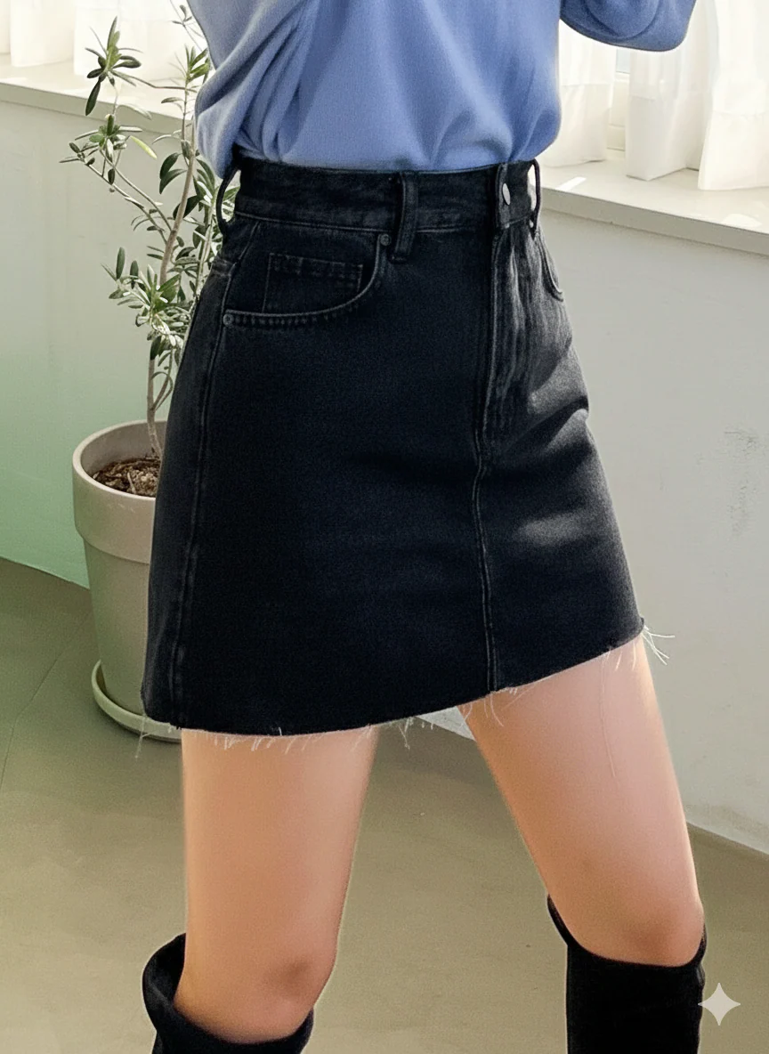 Black High Waist Denim Mini Skirt for Women - Image 4