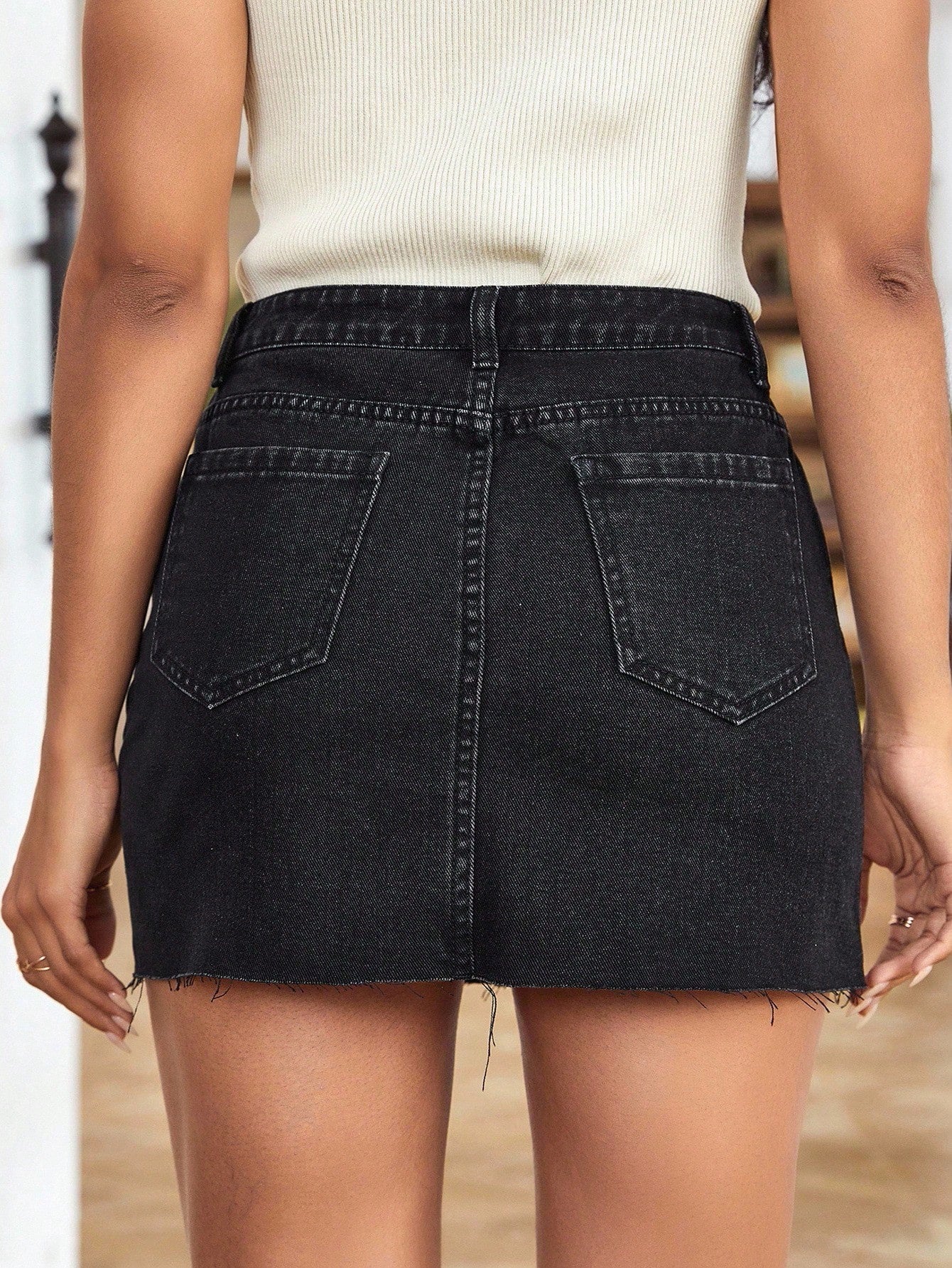 Black High Waist Denim Mini Skirt for Women - Image 4