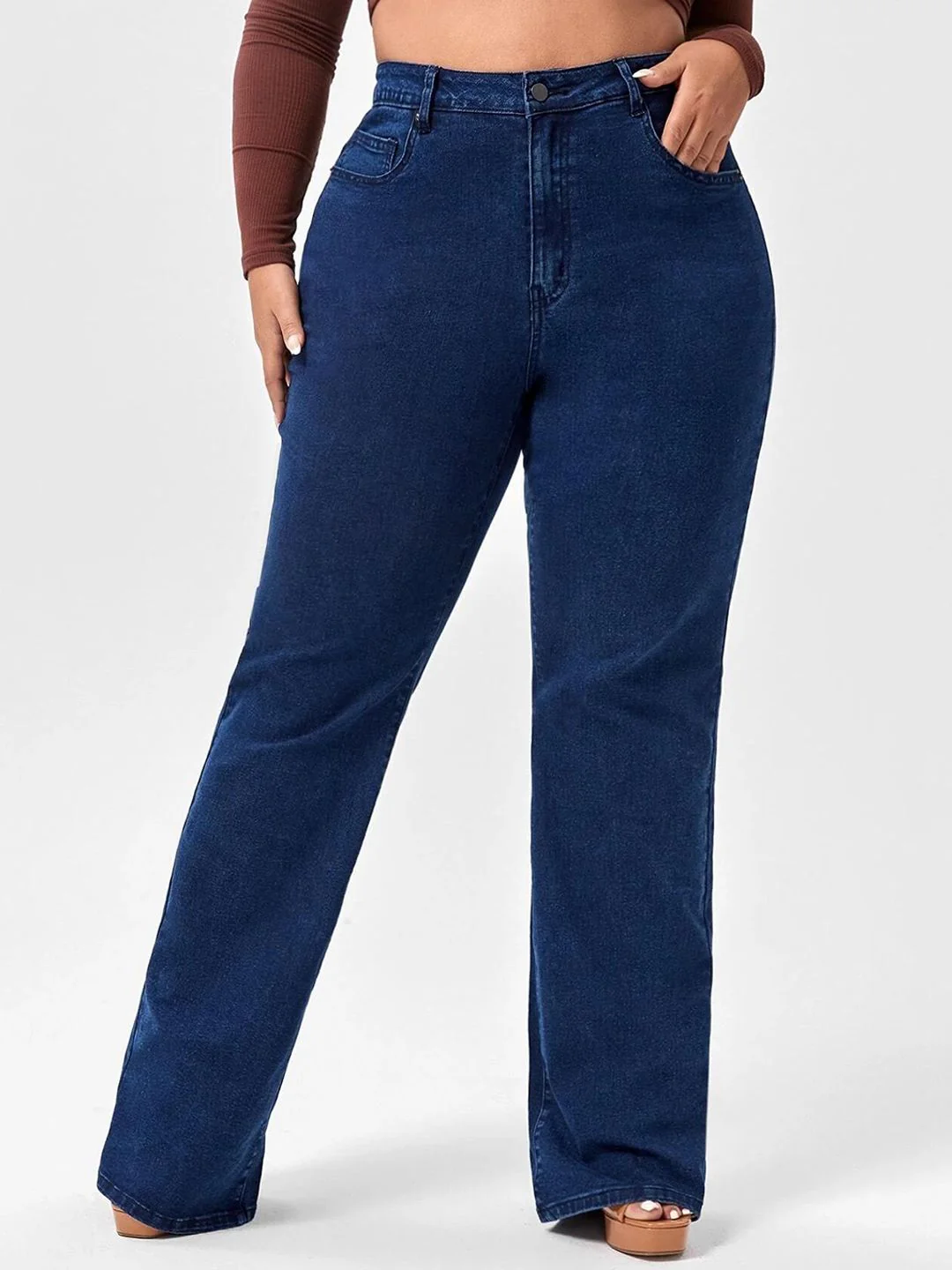 CURVE BY KOTTY Women Wide Leg High-Rise Cotton Stretchable Jeans - Image 4