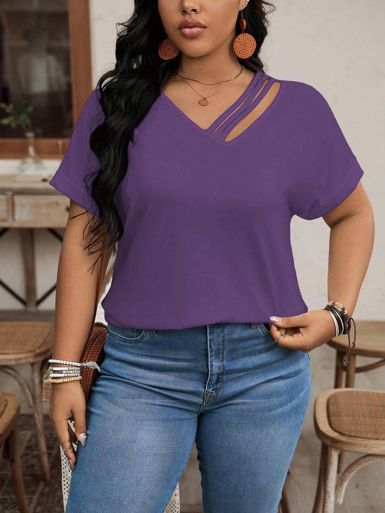 Curvy CLOSET Casual Regular Sleeves Solid Women Purple Top - Image 4