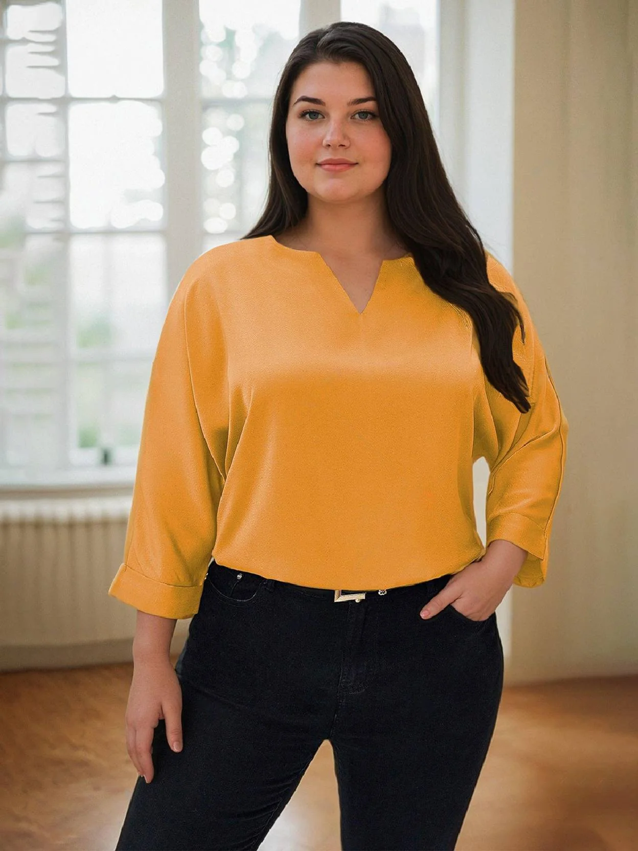 Curvy CLOSET Casual Regular Sleeves Solid Women Yellow Top