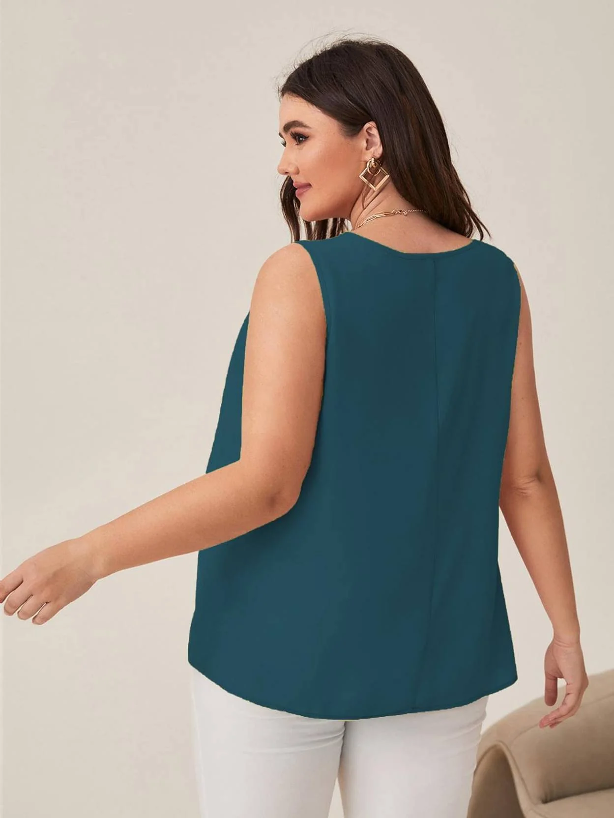 Curvy CLOSET  Casual Sleeveless Solid Women Dark Green Top - Image 3