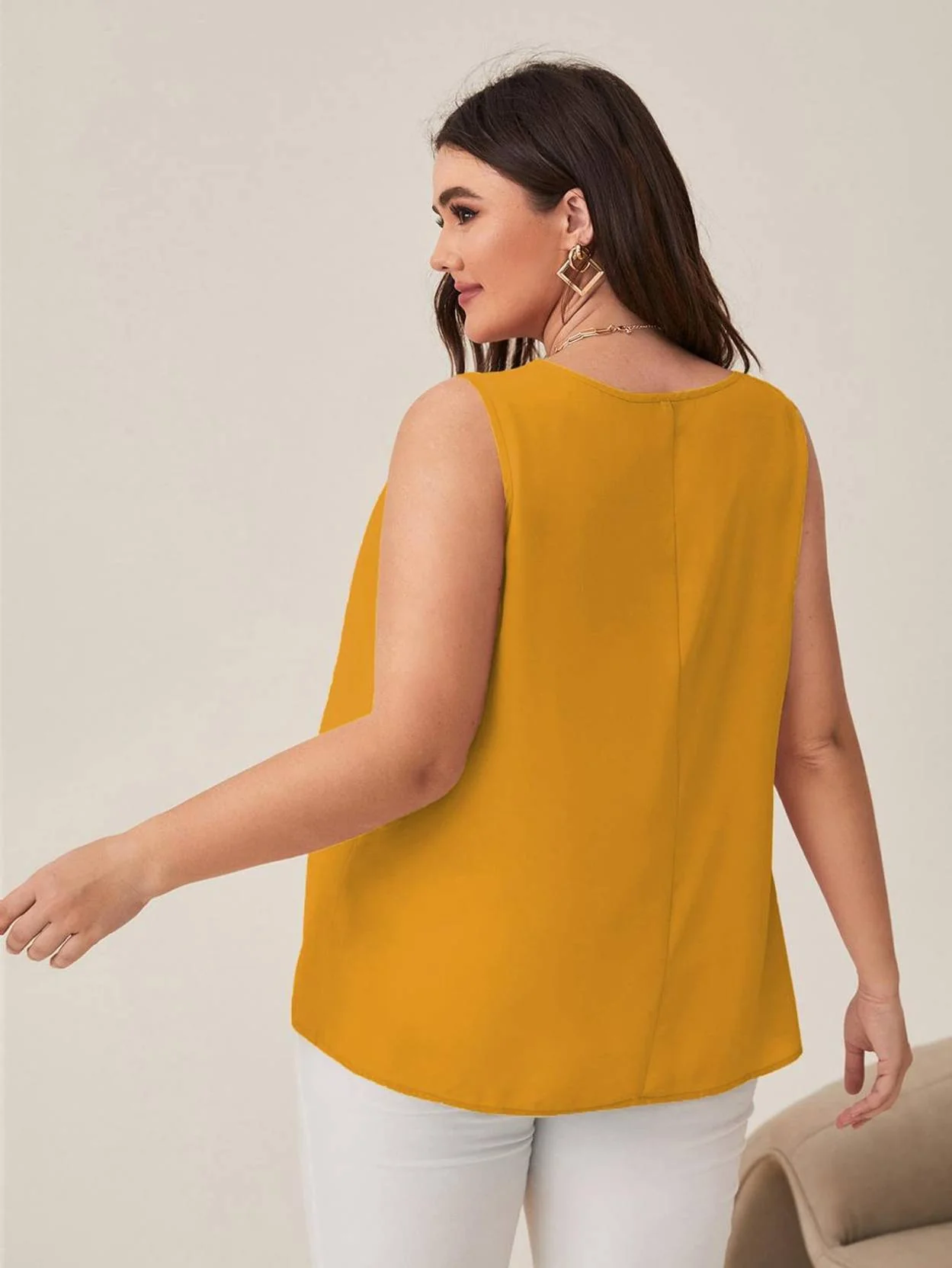 Curvy CLOSET  Casual Sleeveless Solid Women Yellow Top - Image 3