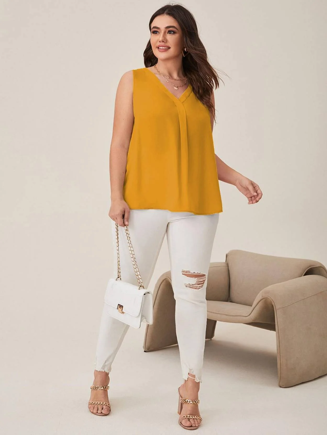 Curvy CLOSET  Casual Sleeveless Solid Women Yellow Top - Image 4