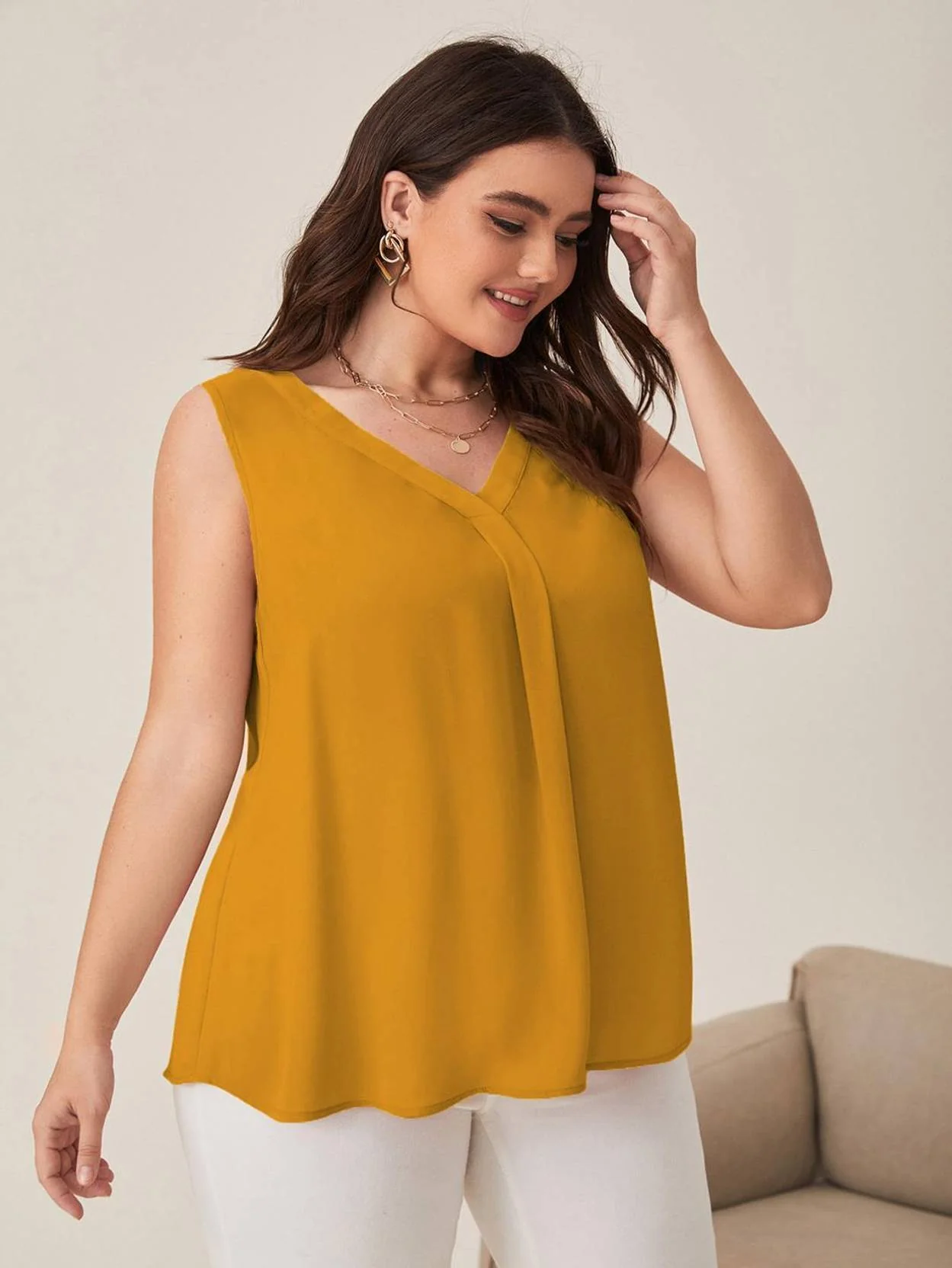 Curvy CLOSET  Casual Sleeveless Solid Women Yellow Top - Image 5