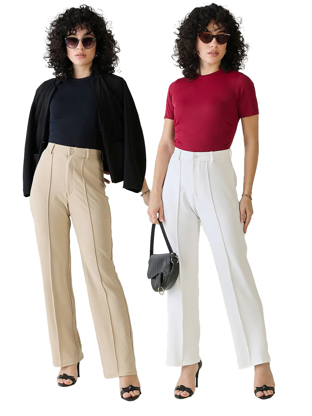 High Waist Pleated Trousers with Fitted Top - 2 Piece Coordinate Sets