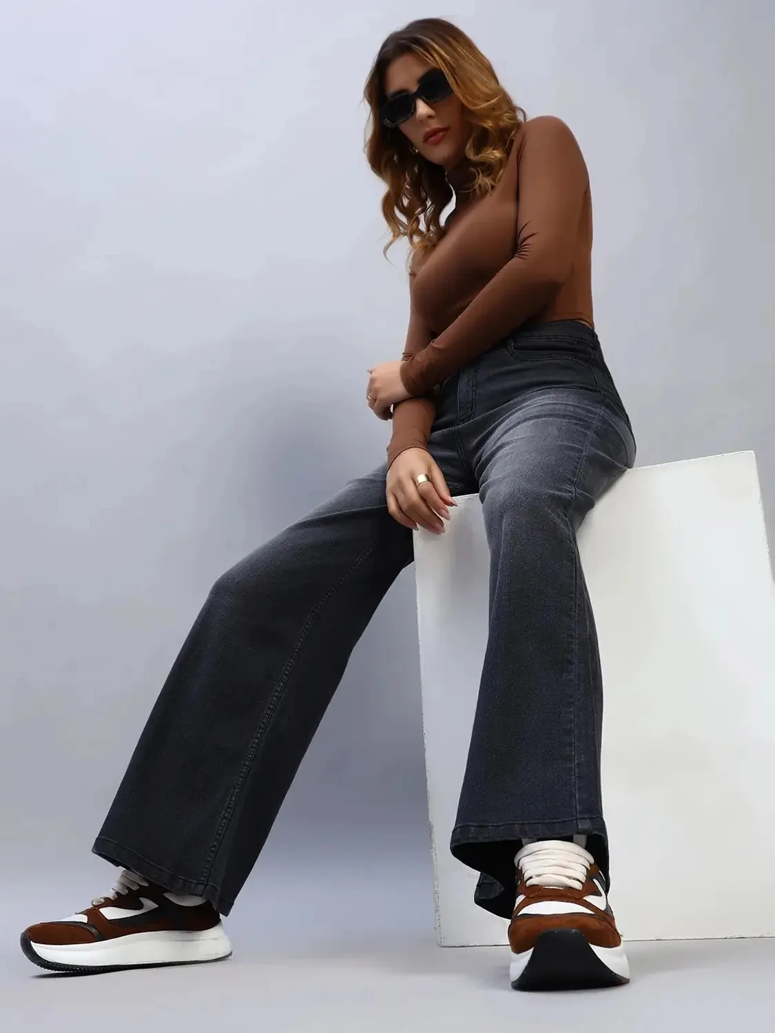 High Waist Wide Leg Black Denim Jeans for Women - Image 5