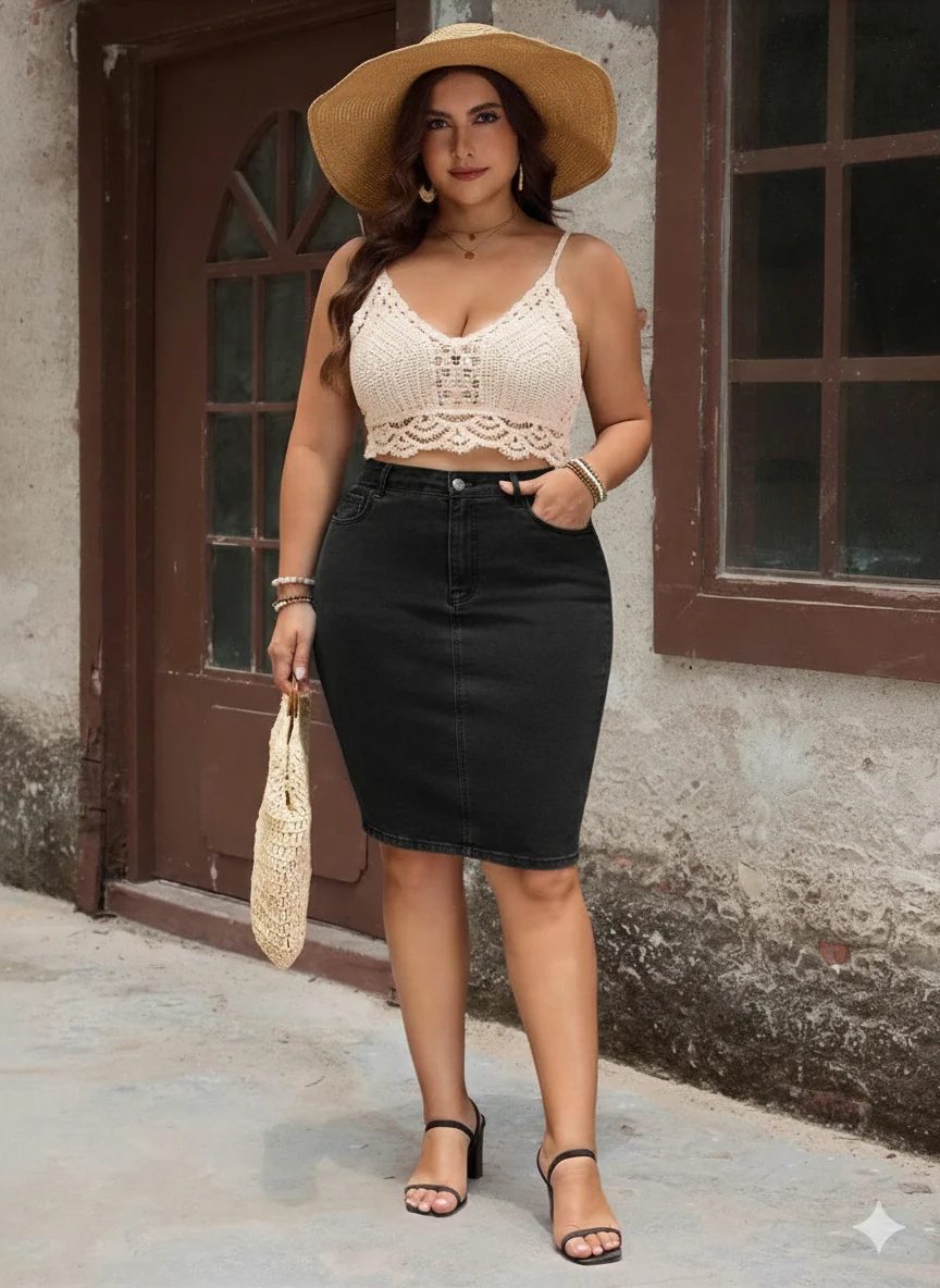 High Waisted Black Pencil Skirt for Women - Image 3