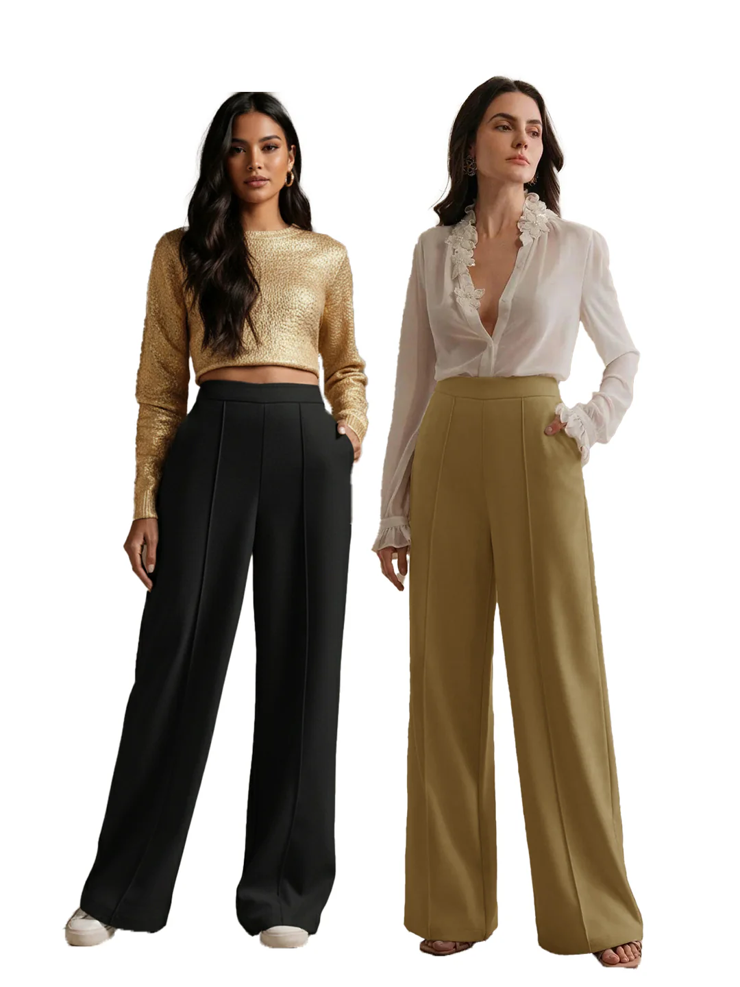 High-Waisted Black Wide-Leg Pleated Trousers