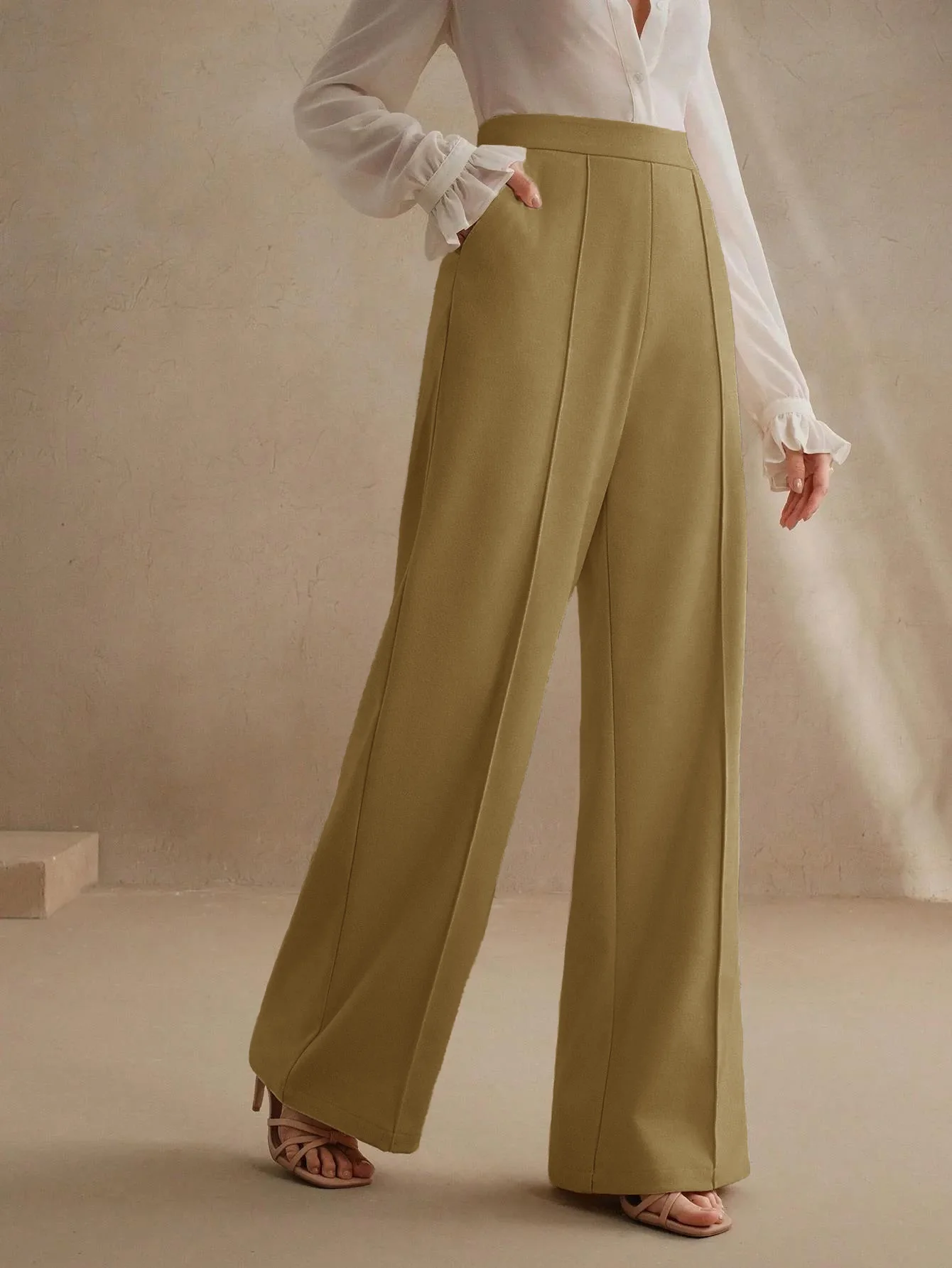 High-Waisted Black Wide-Leg Pleated Trousers - Image 7