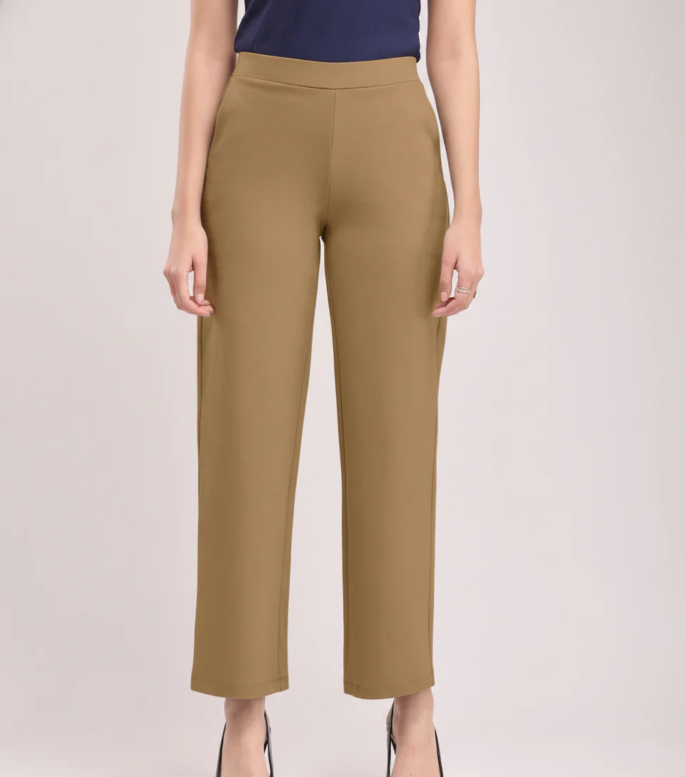 High-Waisted Camel Wide-Leg Cropped Trousers - Image 3