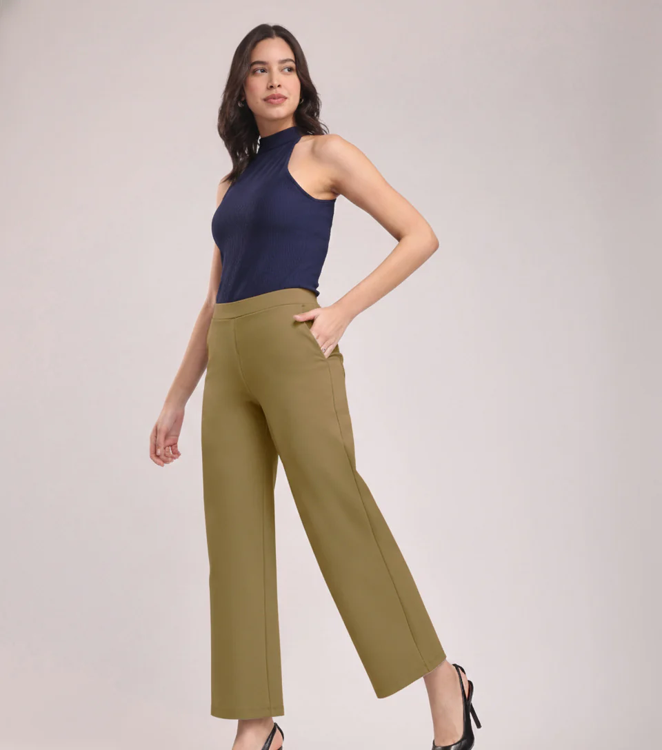 High-Waisted Camel Wide-Leg Cropped Trousers - Image 4
