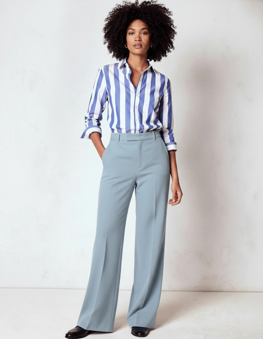 High-Waisted Light Blue Wide-Leg Trousers