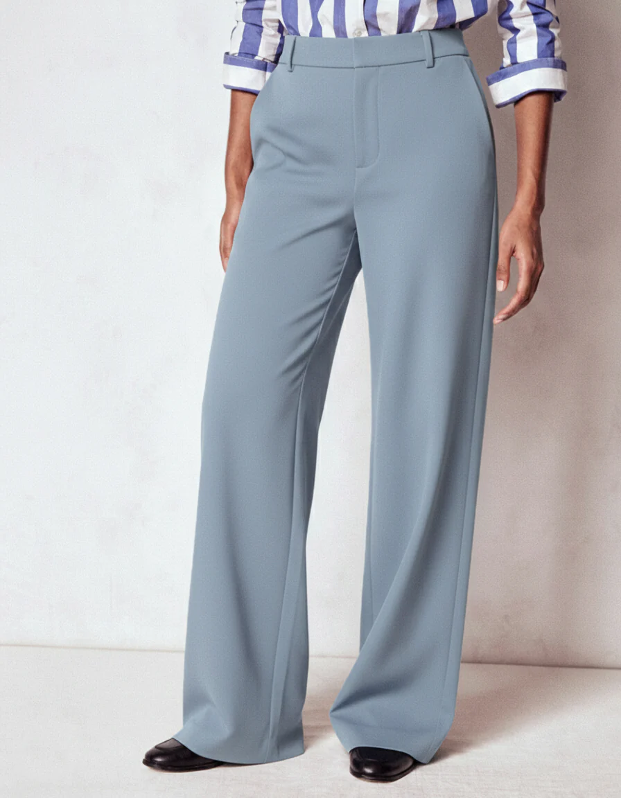 High-Waisted Light Blue Wide-Leg Trousers - Image 2