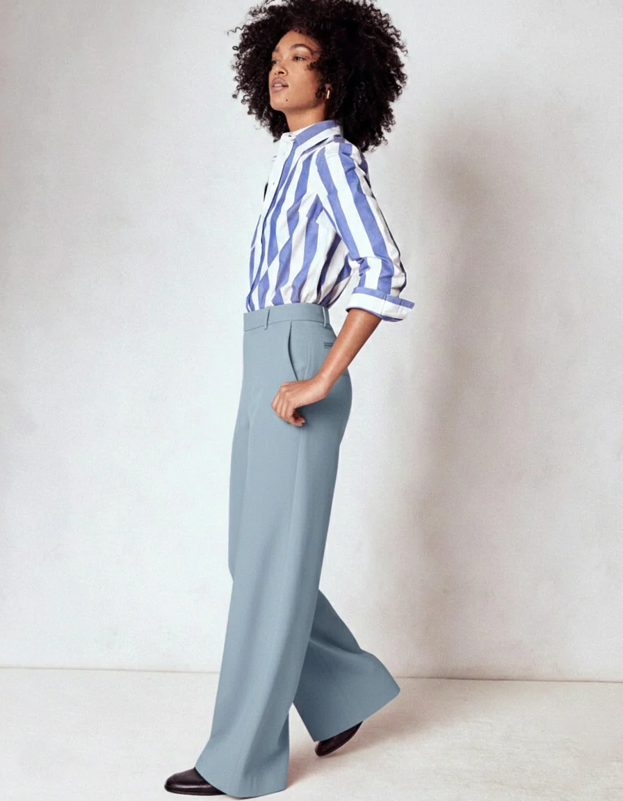 High-Waisted Light Blue Wide-Leg Trousers - Image 6