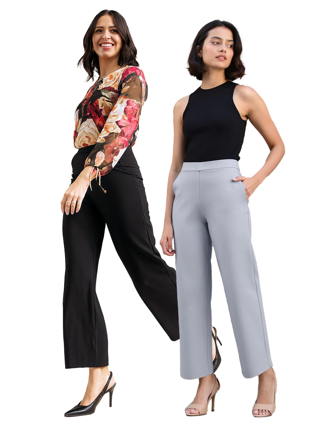 High-Waisted Olive Green Wide-Leg Cropped Trousers