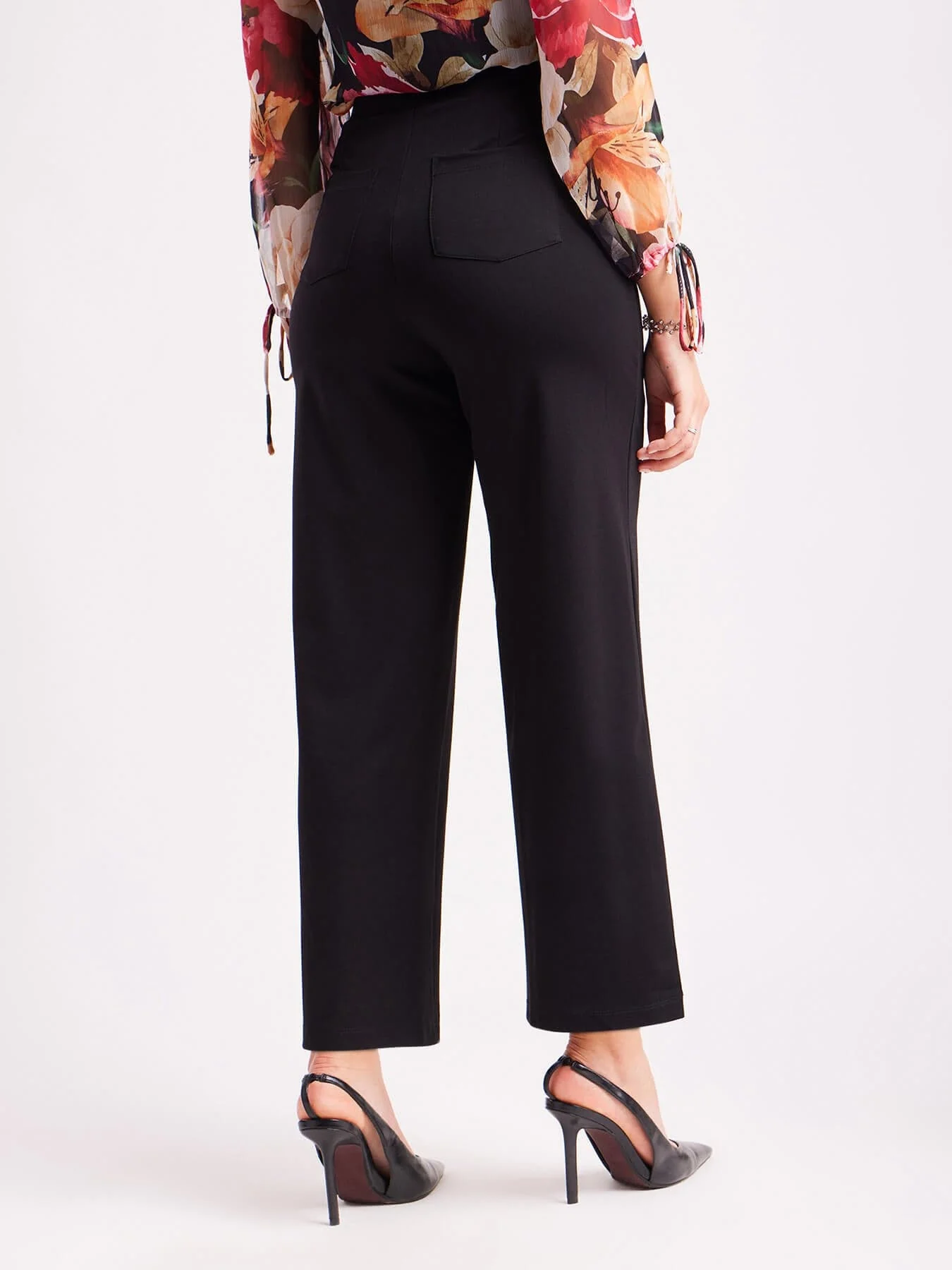 High-Waisted Olive Green Wide-Leg Cropped Trousers - Image 2