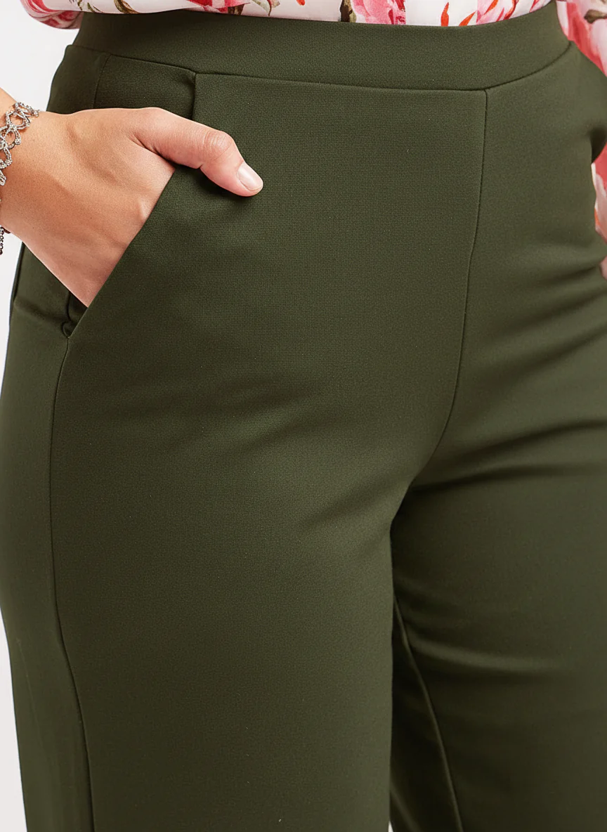 High-Waisted Olive Green Wide-Leg Cropped Trousers - Image 7