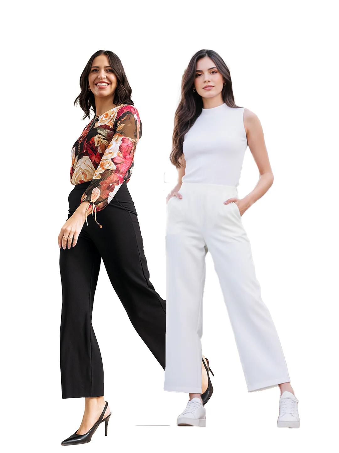 High-Waisted White Wide-Leg Cropped Trousers