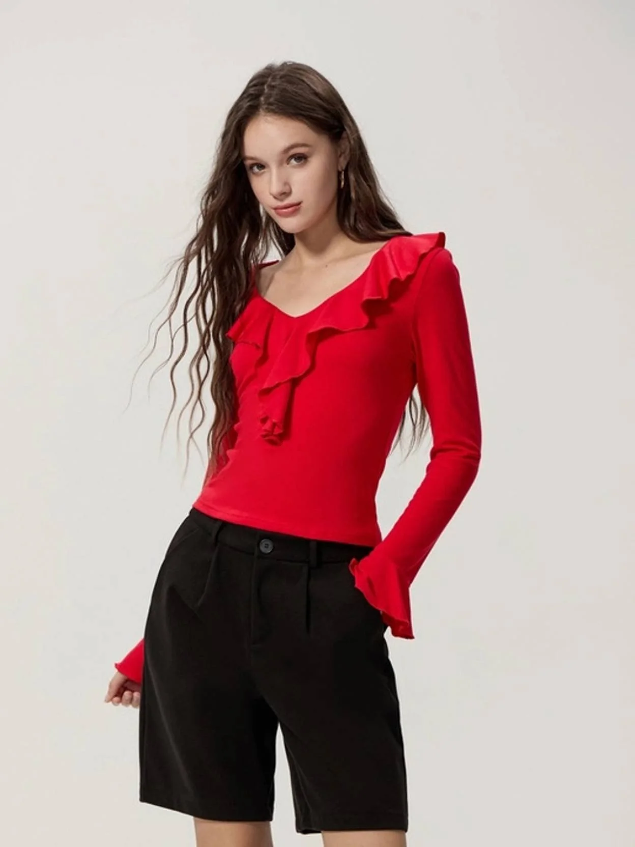 KOTTY  Casual Bell Sleeves Solid Women Red Top - Image 3