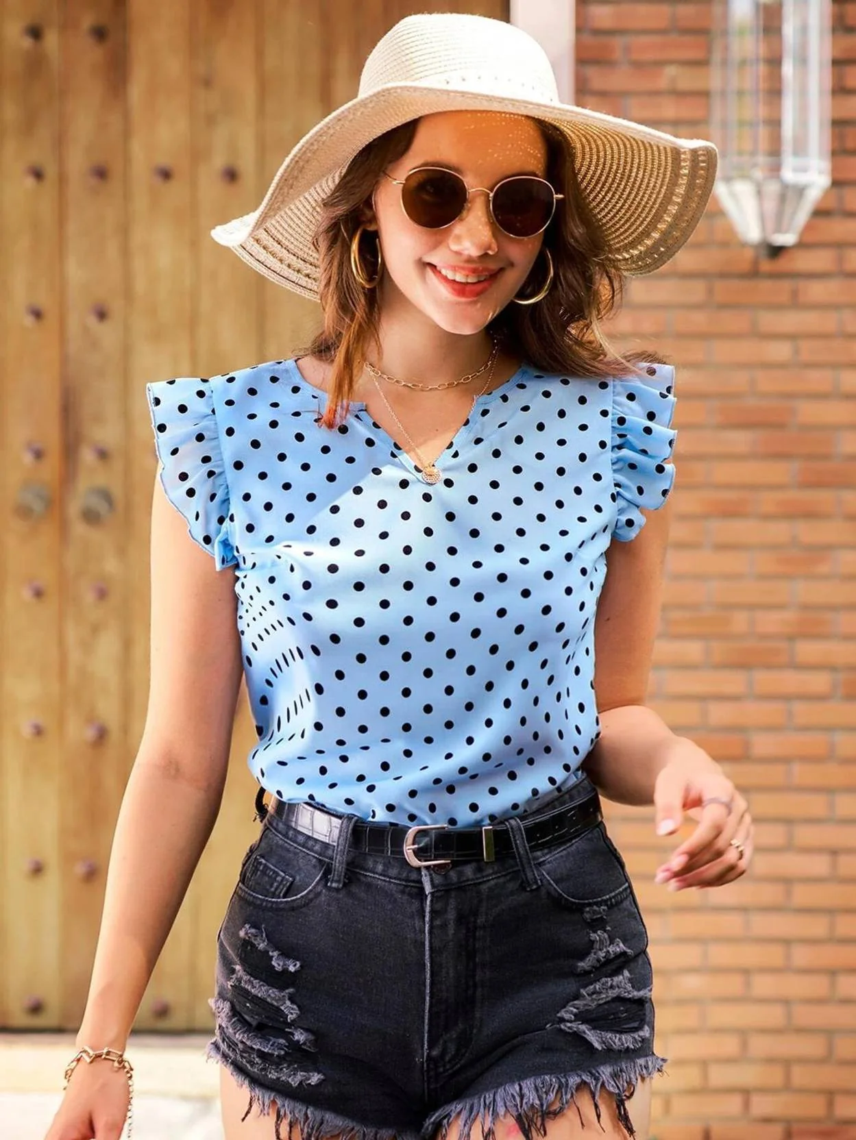 KOTTY Casual Sleeveless Printed Women Light Blue, Black Top