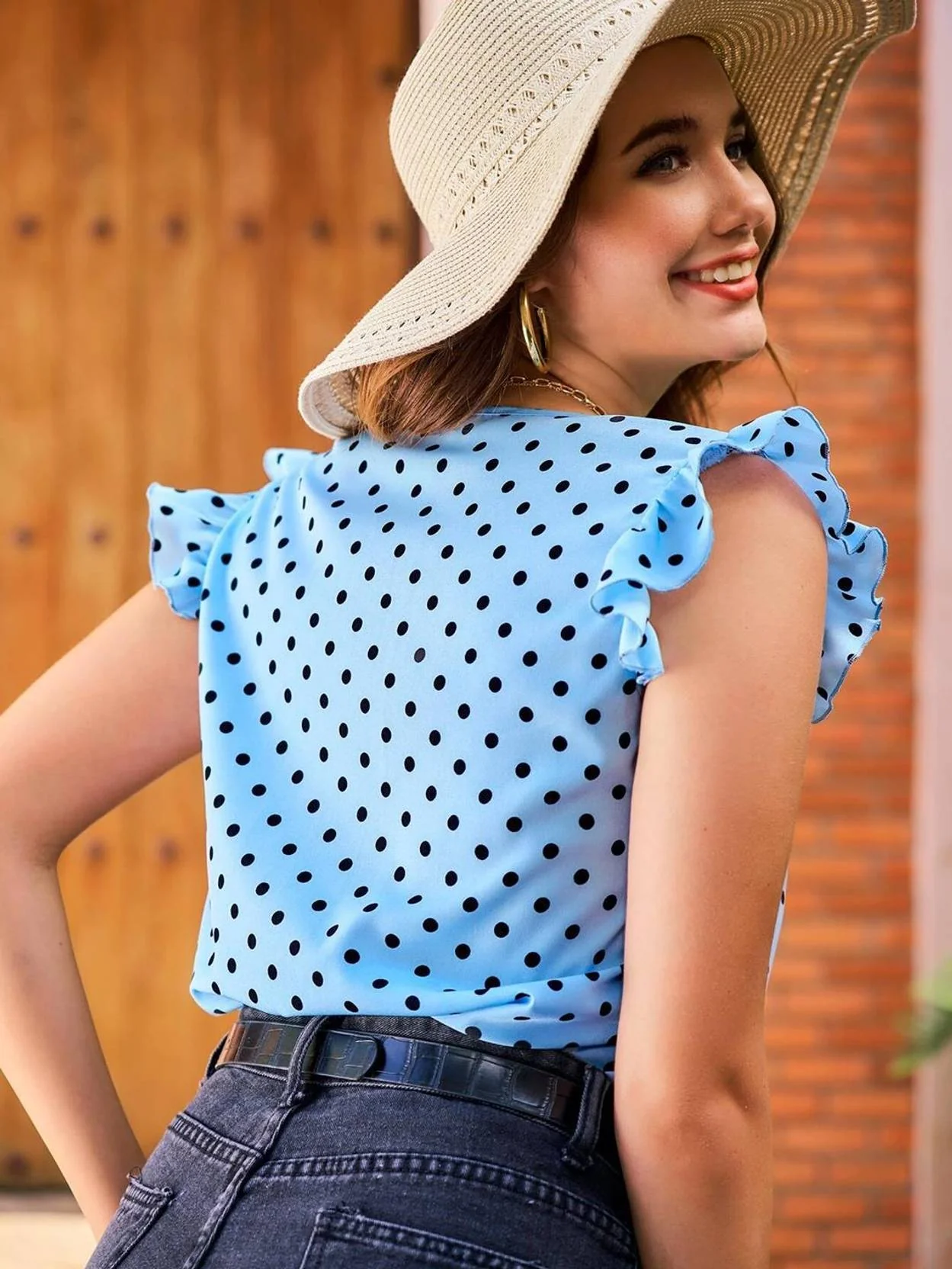KOTTY Casual Sleeveless Printed Women Light Blue, Black Top - Image 2