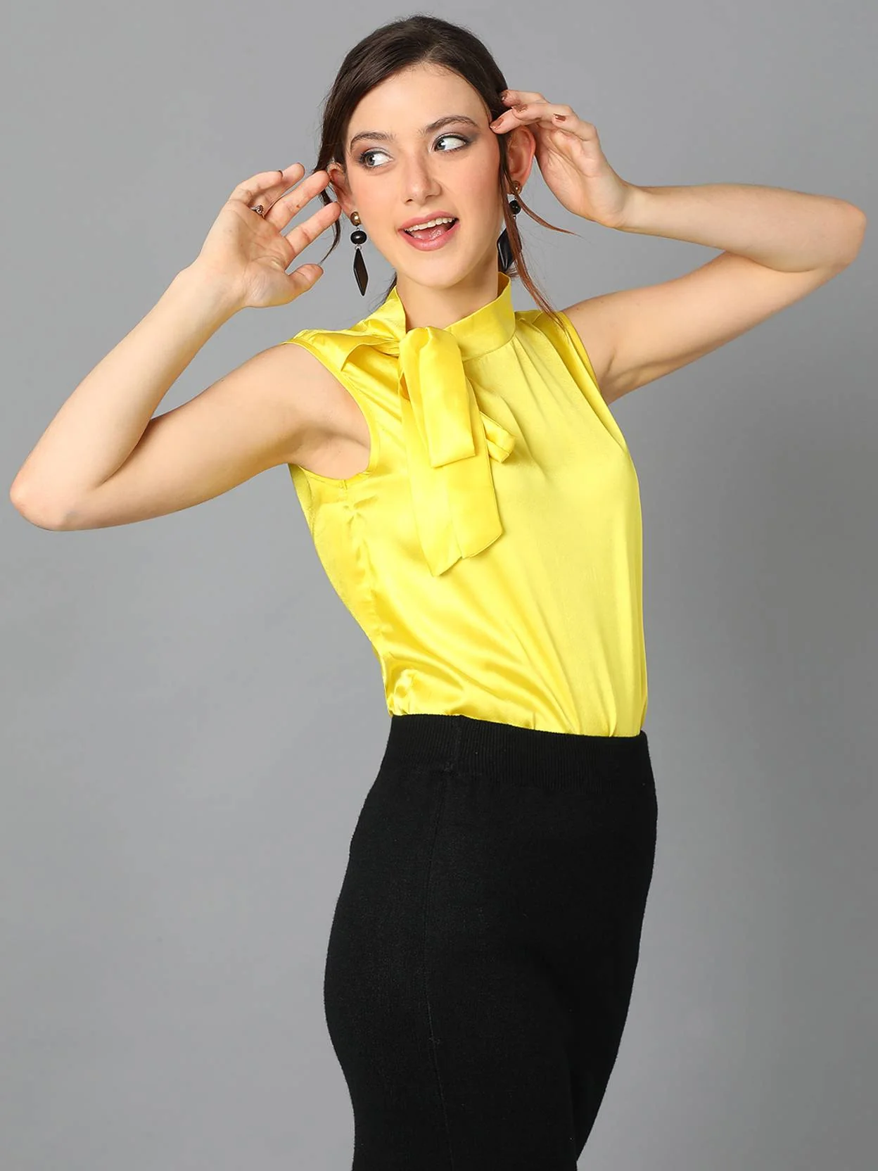 KOTTY  Casual Sleeveless Solid Women Yellow Top - Image 3