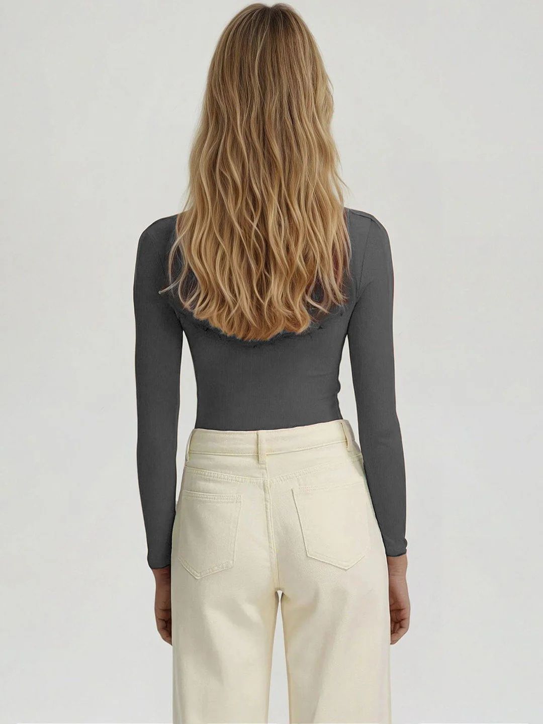 KOTTY Charcoal Grey Ribbed Long Sleeve Top - Image 4