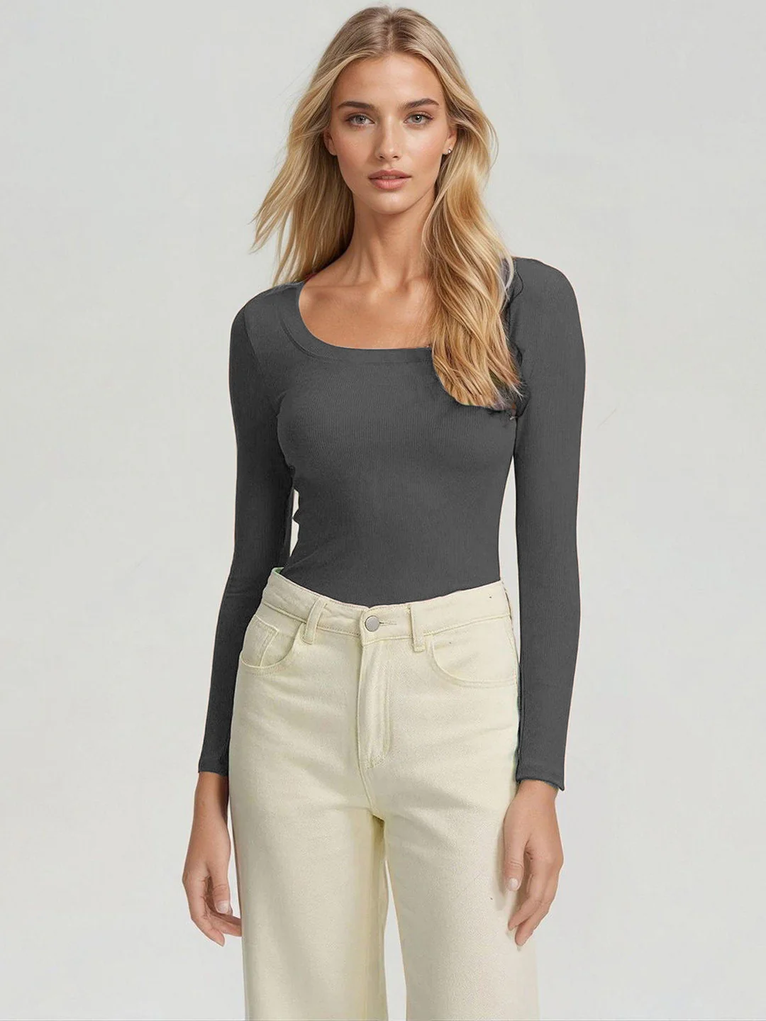 KOTTY Charcoal Grey Ribbed Long Sleeve Top - Image 5