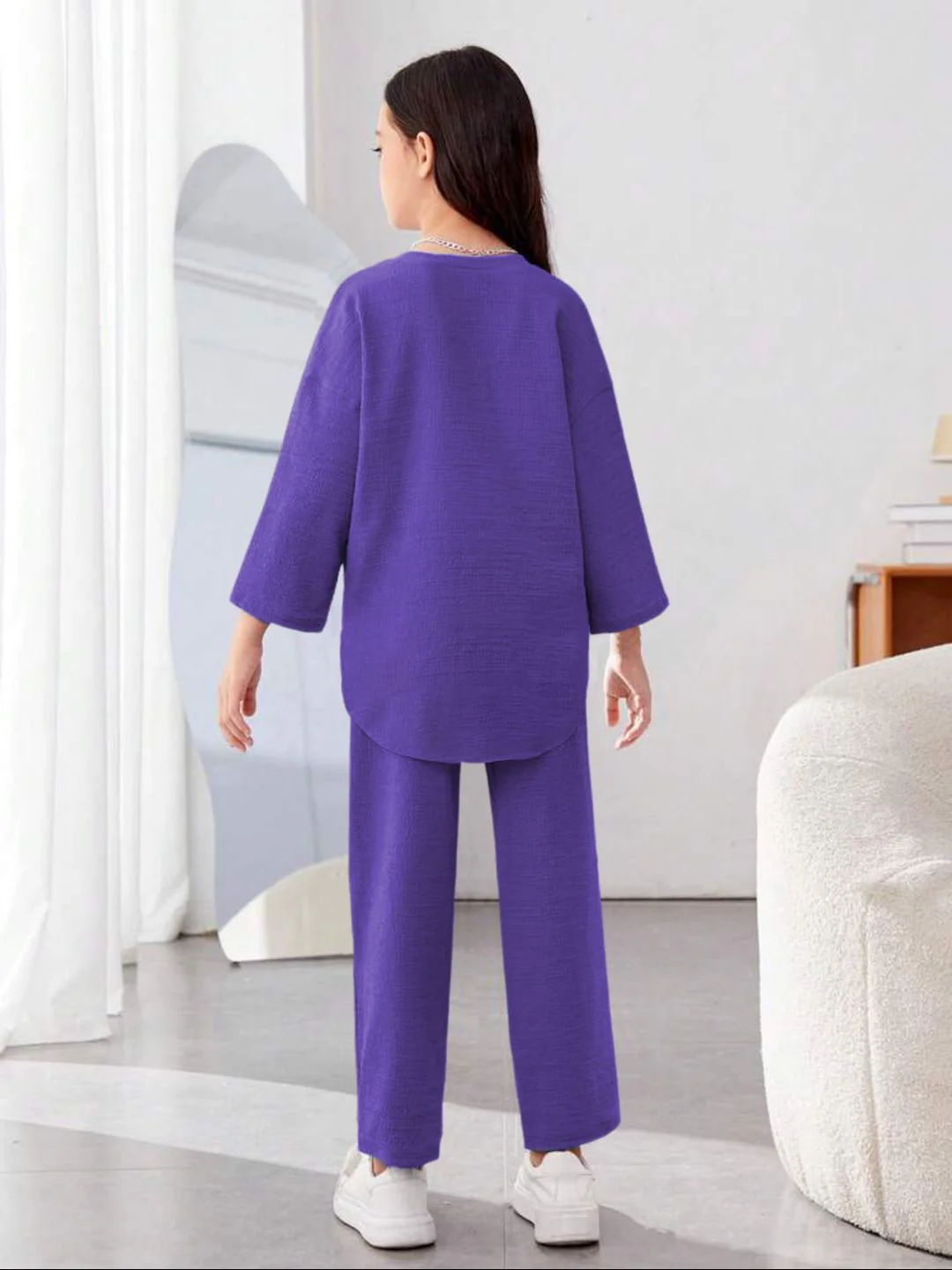 Kotty Girls Purple Round Neck Long Sleeves Top With Trouser - Image 5