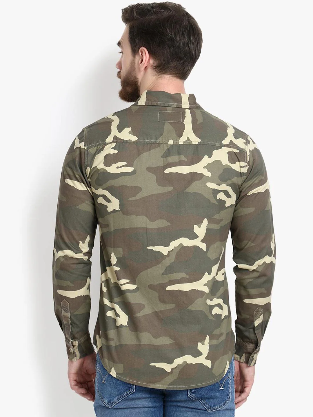 Kotty Men Olive Green Camo Printed Lightweight Shacket - Image 3