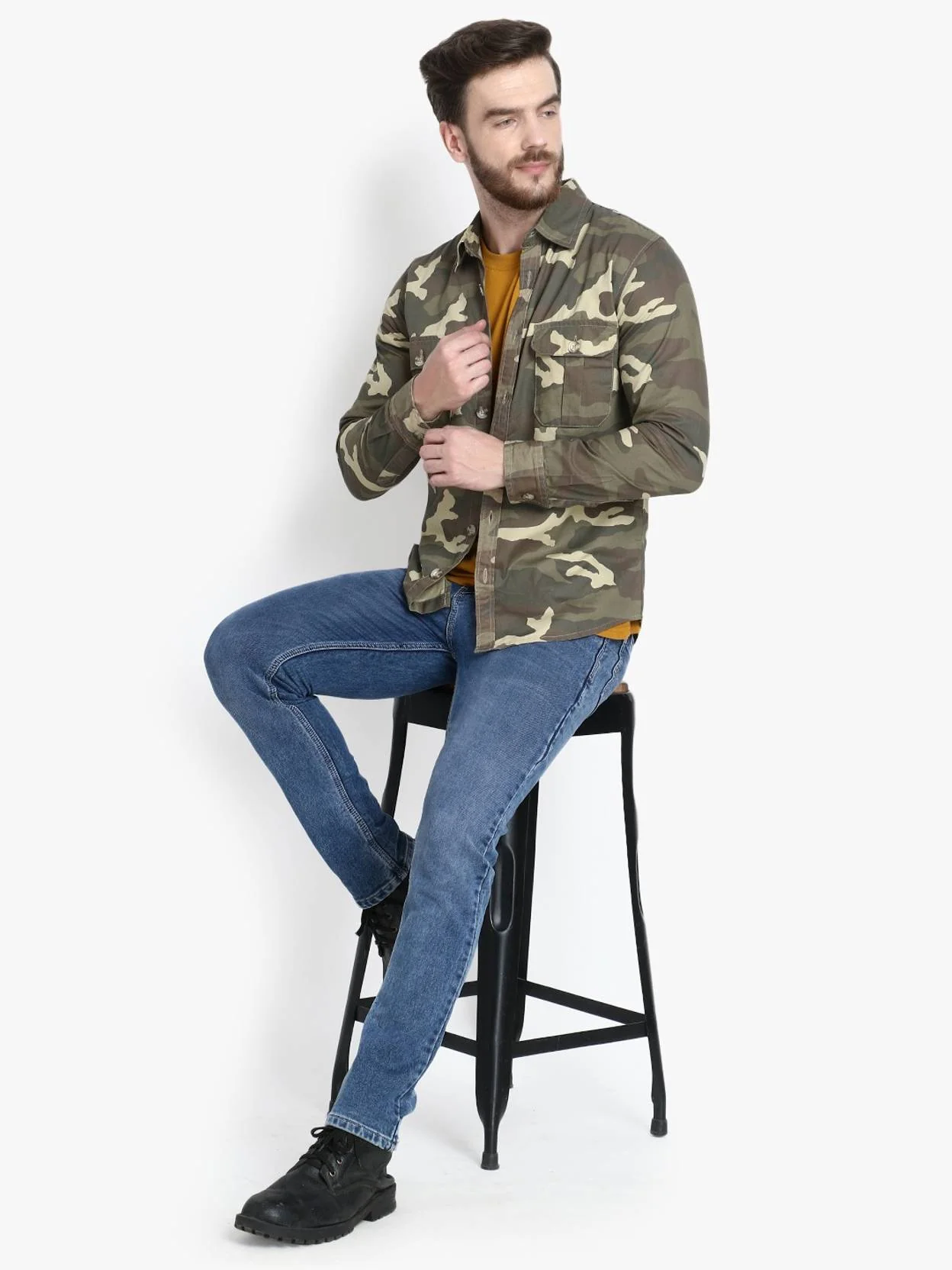 KOTTY  Men Regular Fit Solid Button Down Collar Casual Shirt - Image 5