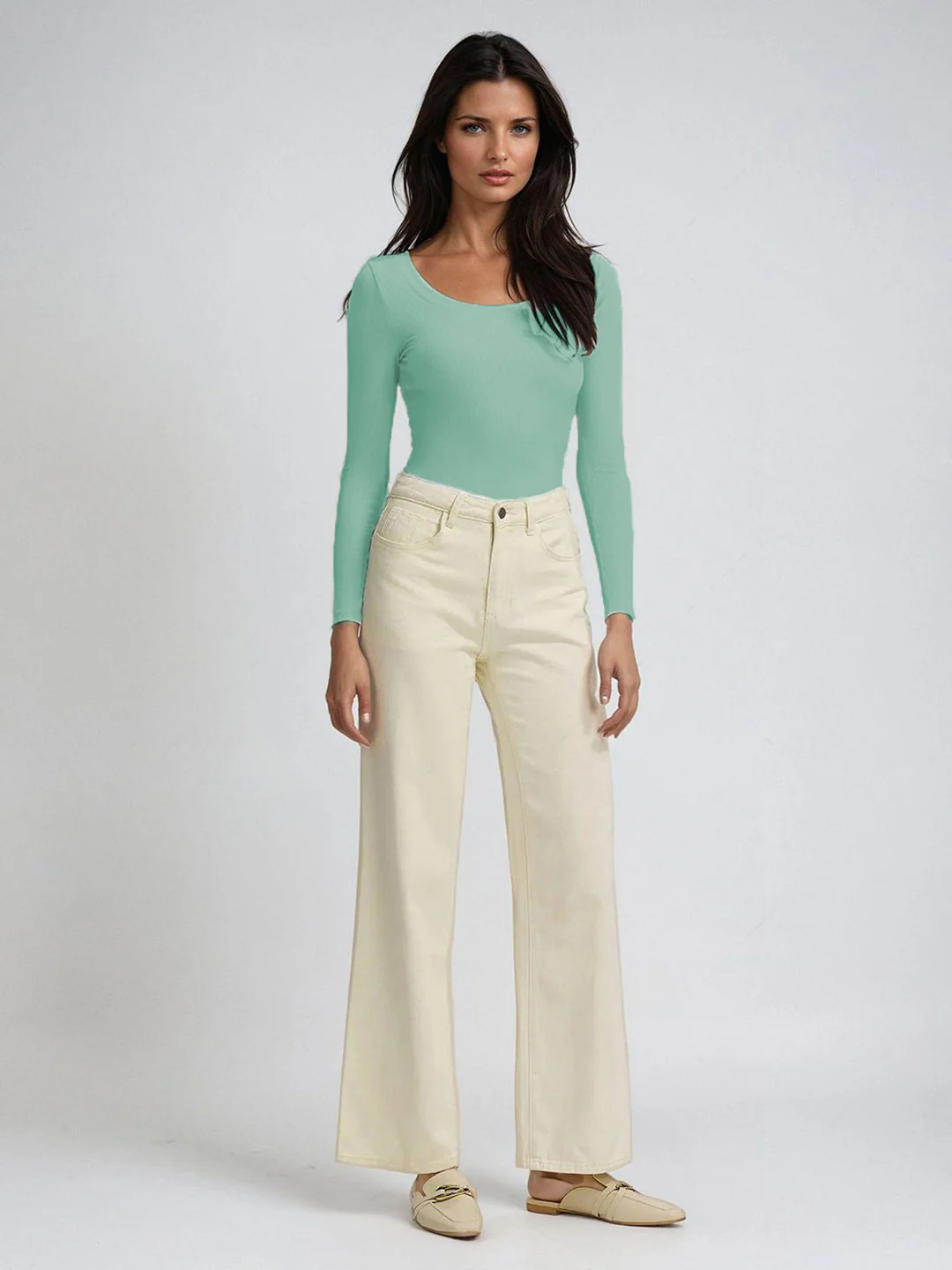 KOTTY Mint Green Ribbed Long Sleeve Top