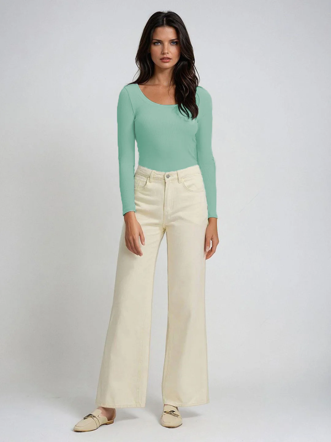 KOTTY Mint Green Ribbed Long Sleeve Top - Image 4