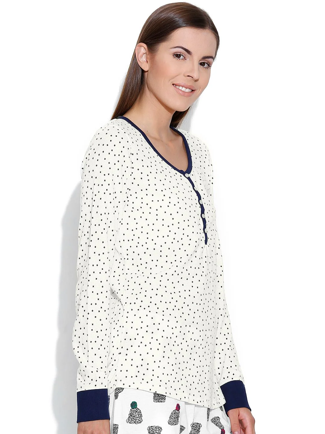 Kotty Off-White Printed Lounge Top - Image 2