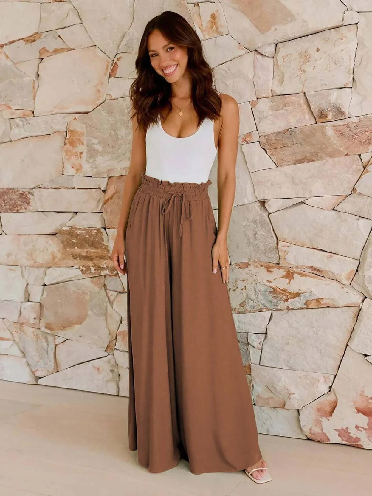 KOTTY Women Loose Fit Brown Lycra Blend Trousers