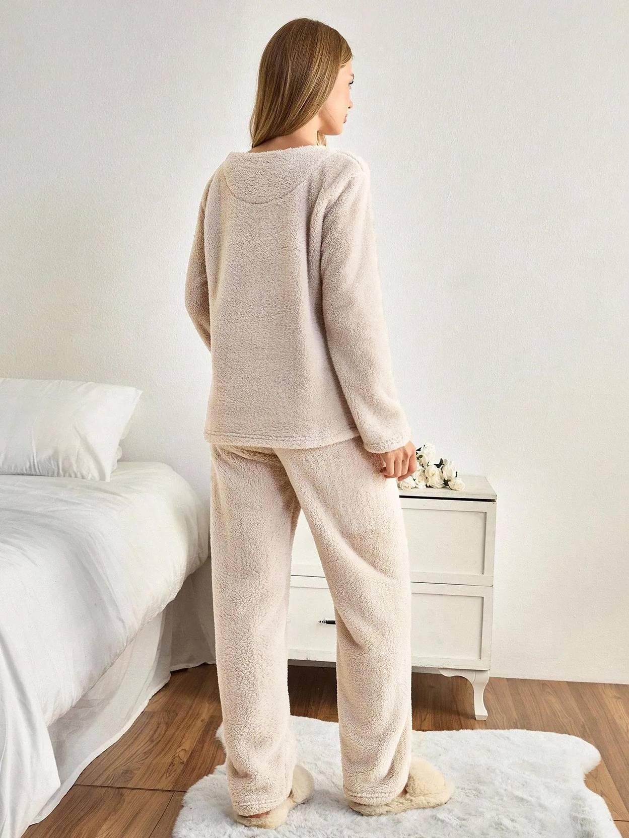 KOTTY  Women Night Suit Set Beige Solid - Image 3