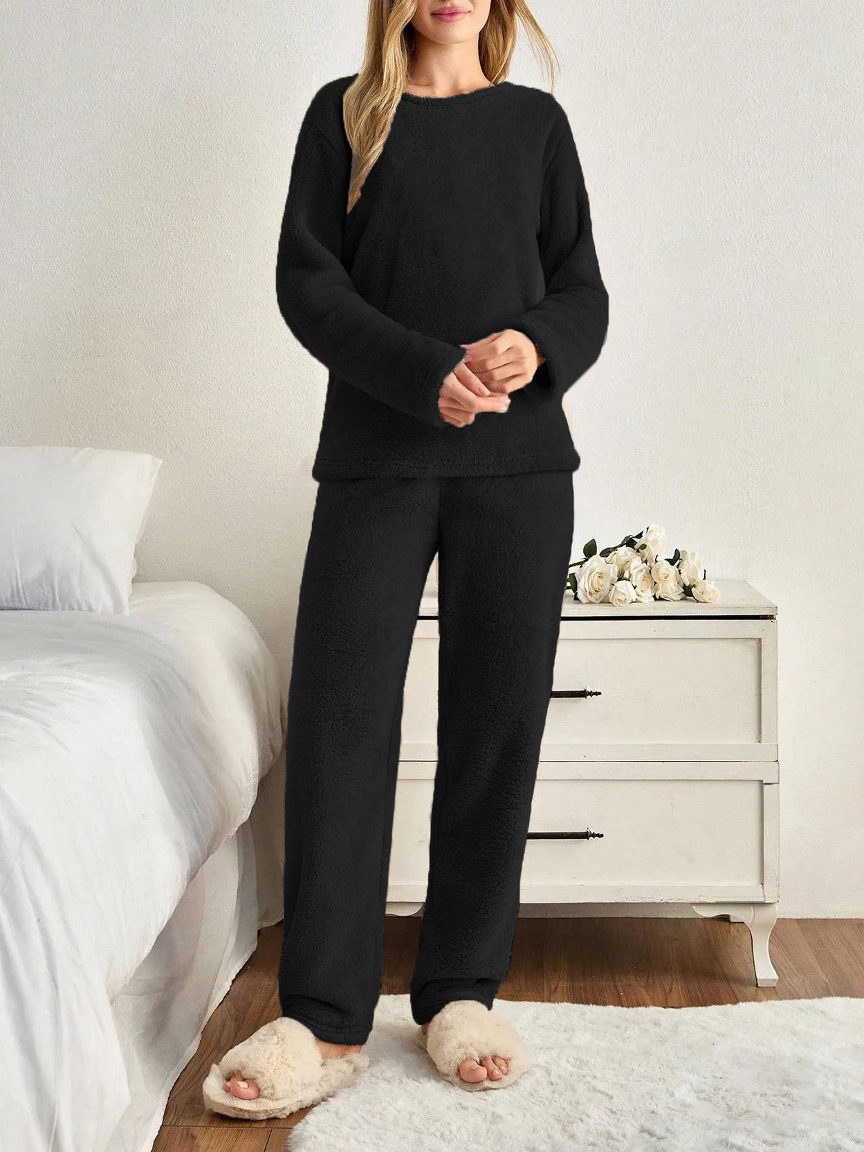 KOTTY Women Night Suit Set Black Solid - Image 3