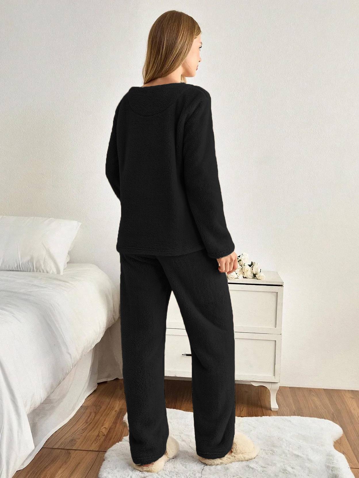 KOTTY Women Night Suit Set Black Solid - Image 4