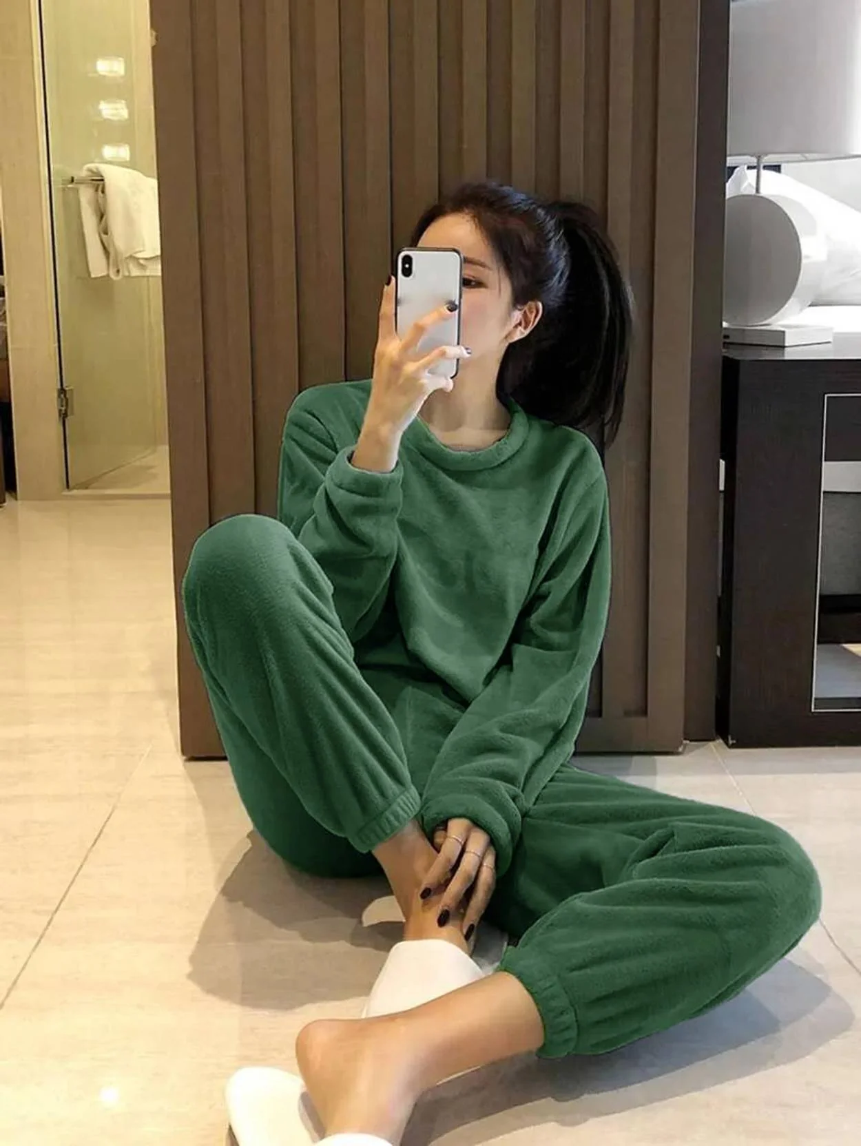 KOTTY Women Night Suit Set Green Solid