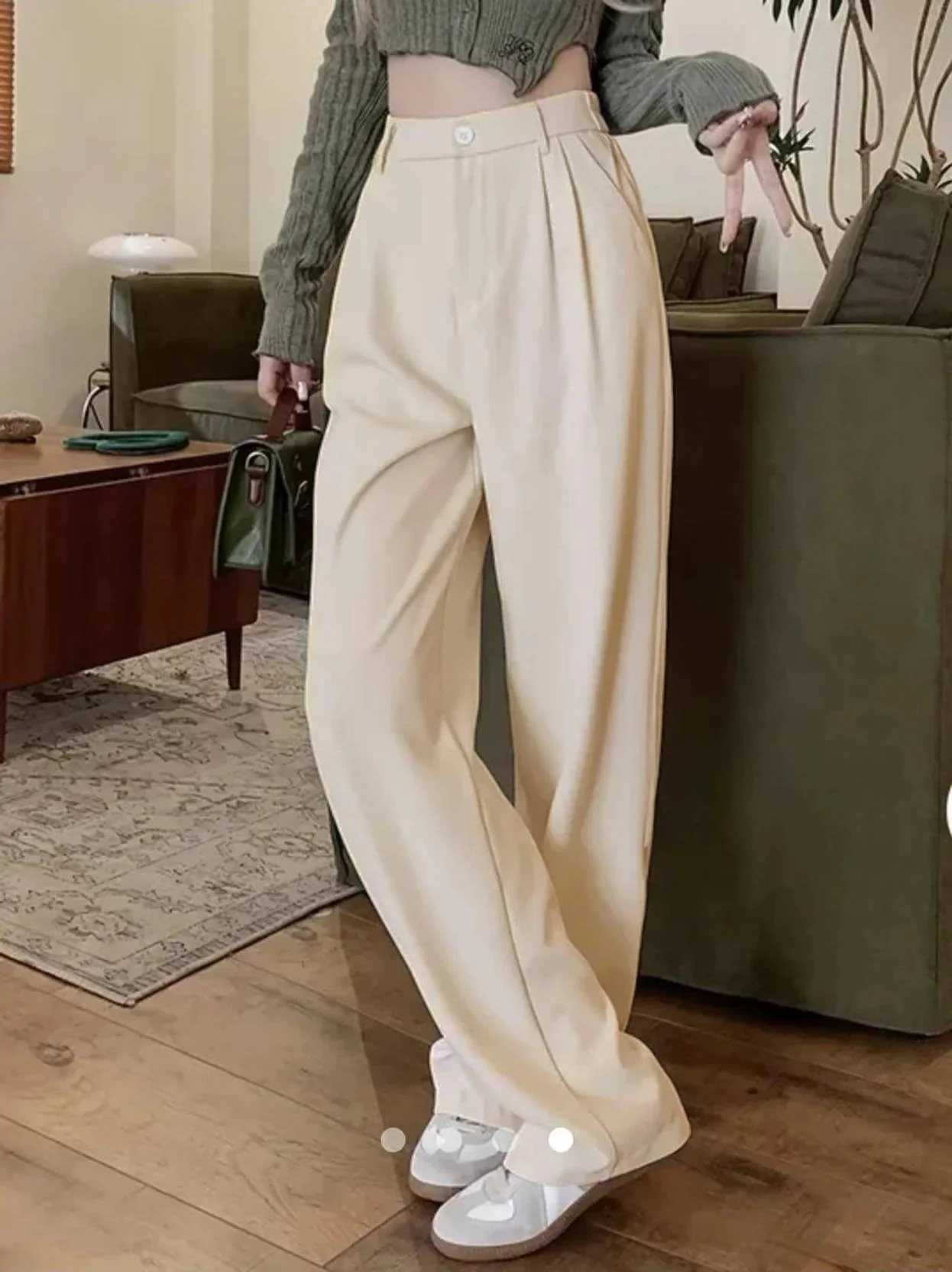 KOTTY Women Relaxed Beige Cotton Blend Trousers - Image 2