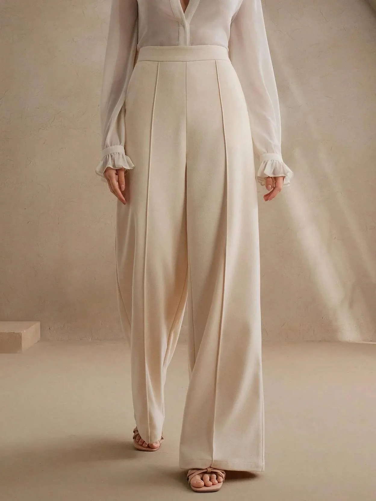 KOTTY  Women Relaxed Beige Viscose Rayon Trousers - Image 3