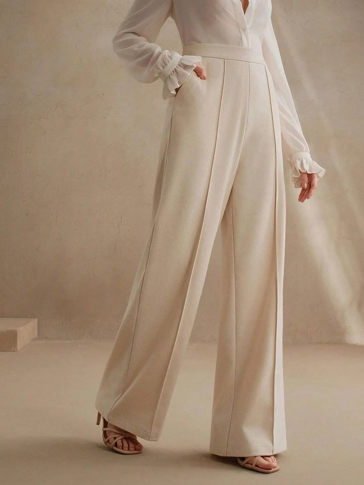 KOTTY  Women Relaxed Beige Viscose Rayon Trousers - Image 5