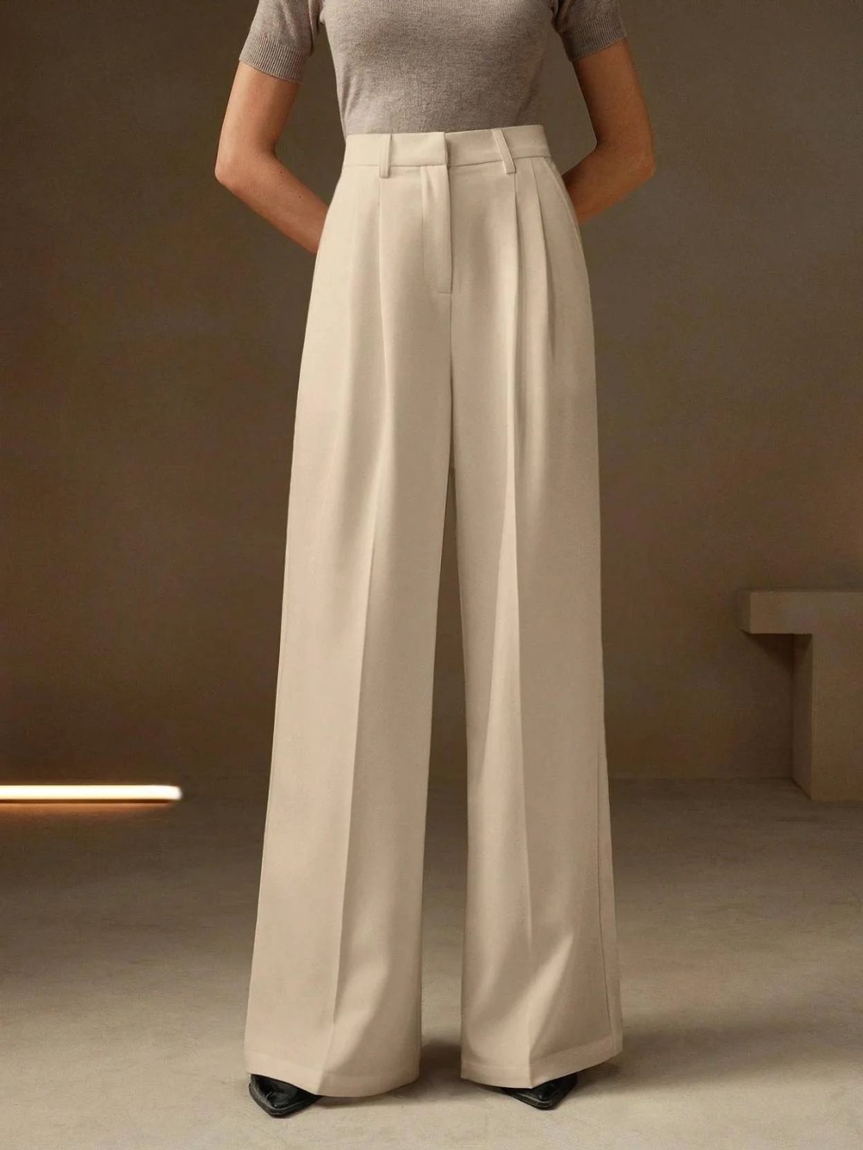 KOTTY Women Relaxed Beige Viscose Rayon Trousers - Image 3