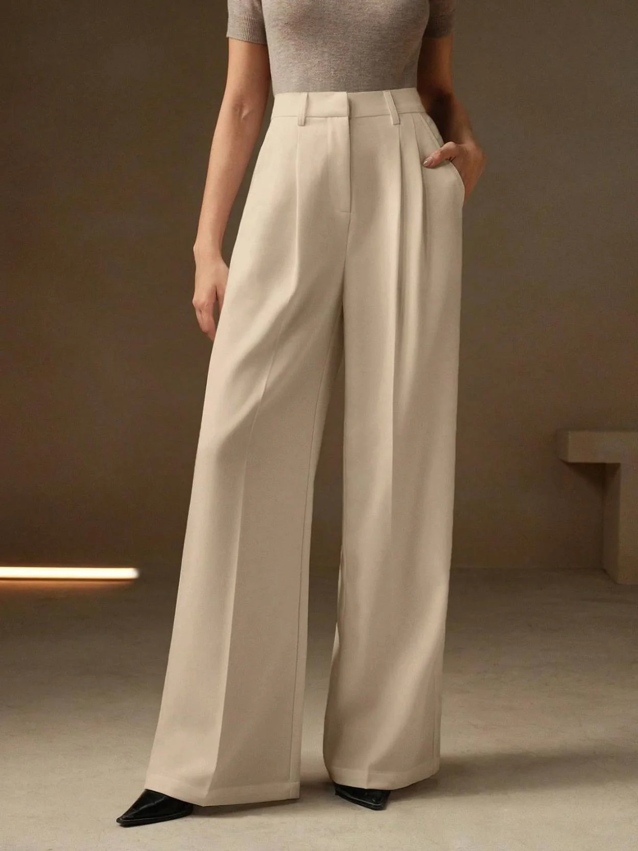KOTTY Women Relaxed Beige Viscose Rayon Trousers - Image 4
