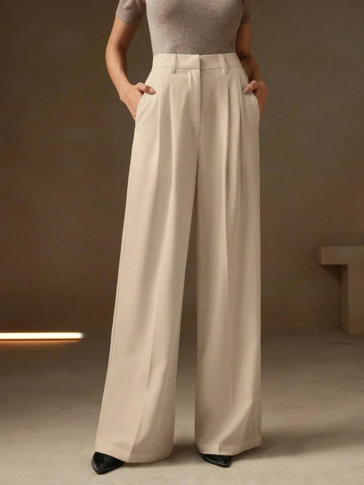 KOTTY Women Relaxed Beige Viscose Rayon Trousers - Image 5