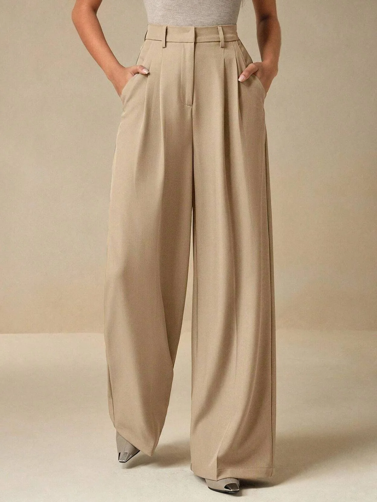 KOTTY Women Relaxed Beige Viscose Rayon Trousers - Image 2
