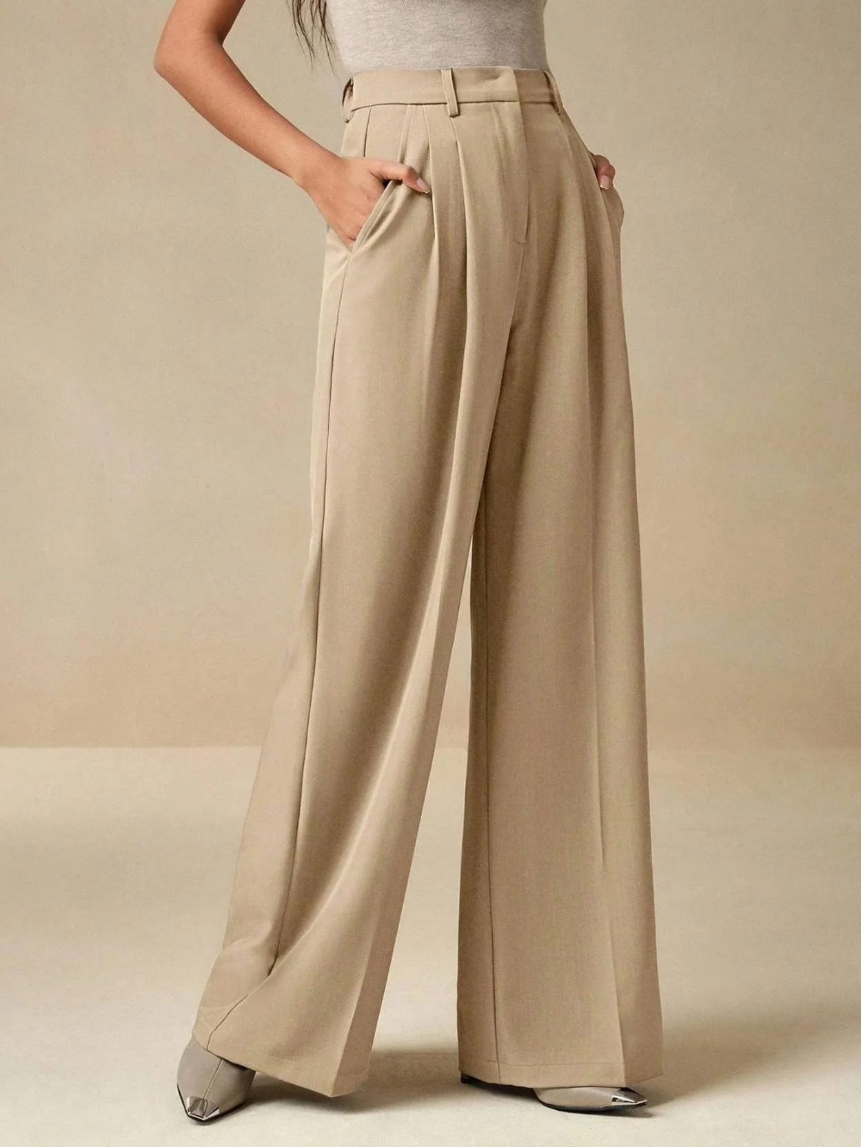 KOTTY Women Relaxed Beige Viscose Rayon Trousers - Image 3