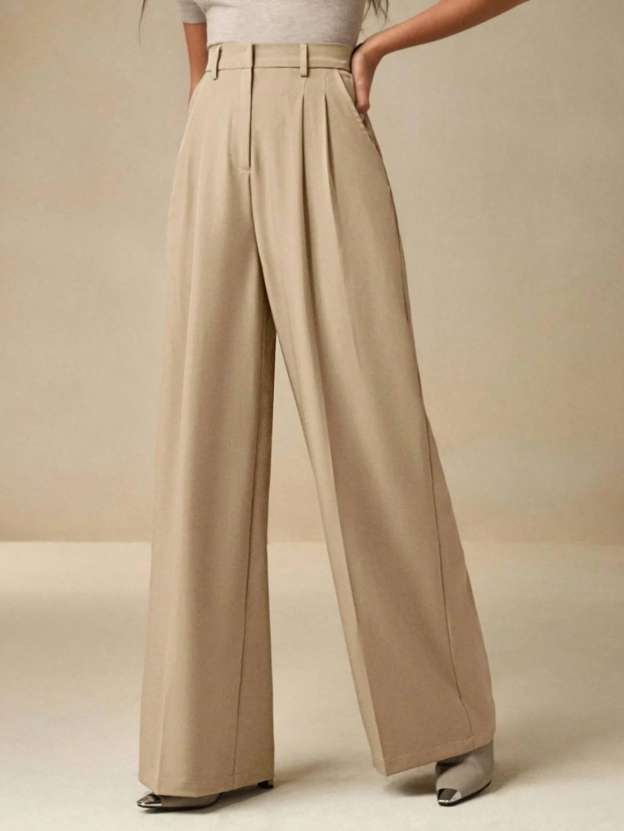 KOTTY Women Relaxed Beige Viscose Rayon Trousers - Image 4